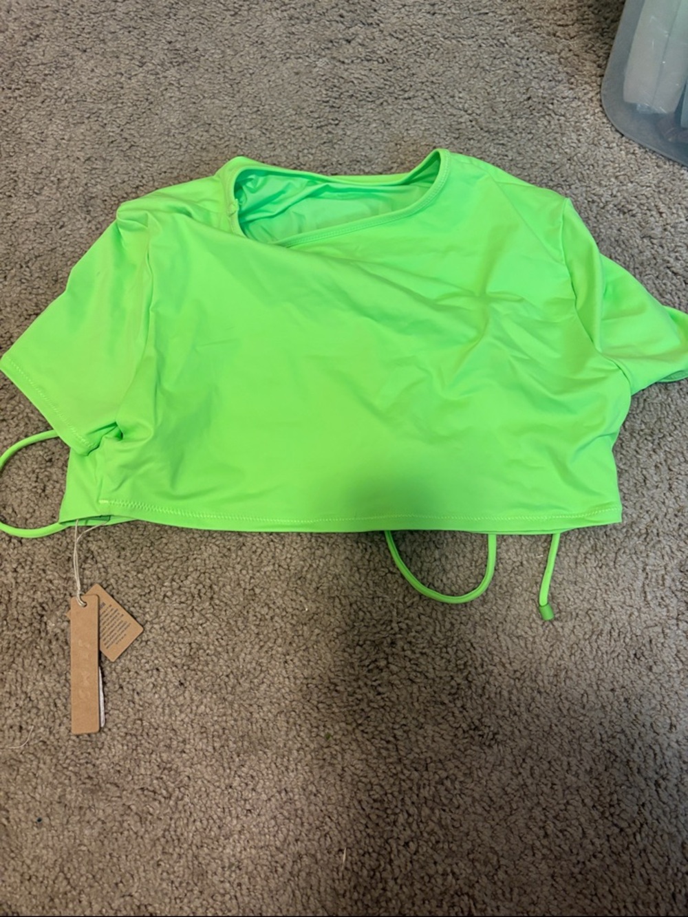 SKIMS Neon Green Cropped Short Sleeve swim top